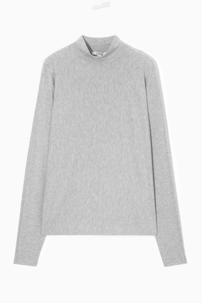 COS Relaxed Long-Sleeved Roll-Neck Top Women's Tops Grey MéLange | KX19-R9QT