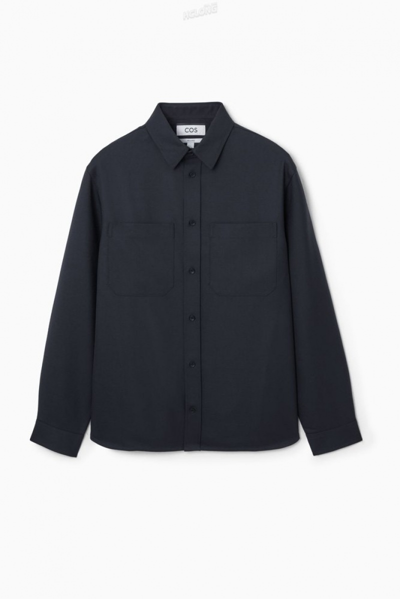 COS Relaxed Utility Shirt Men's Shirts Navy | XH17-Z0UY