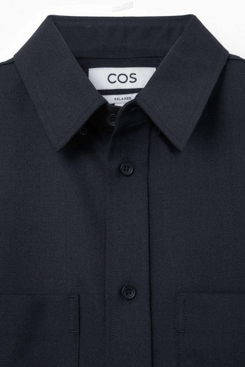 COS Relaxed Utility Shirt Men's Shirts Navy | XH17-Z0UY