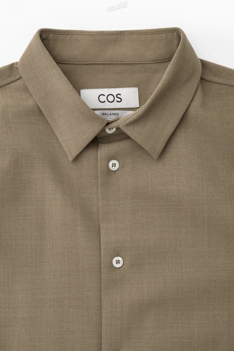 COS Relaxed Wool-Blend Shirt Men's Shirts Navy | ZS53-X5SQ