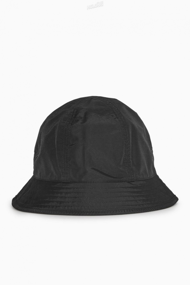 COS Reversible Nylon Bucket Hat Men's Hats Black / Dark Green | DG61-I2QA