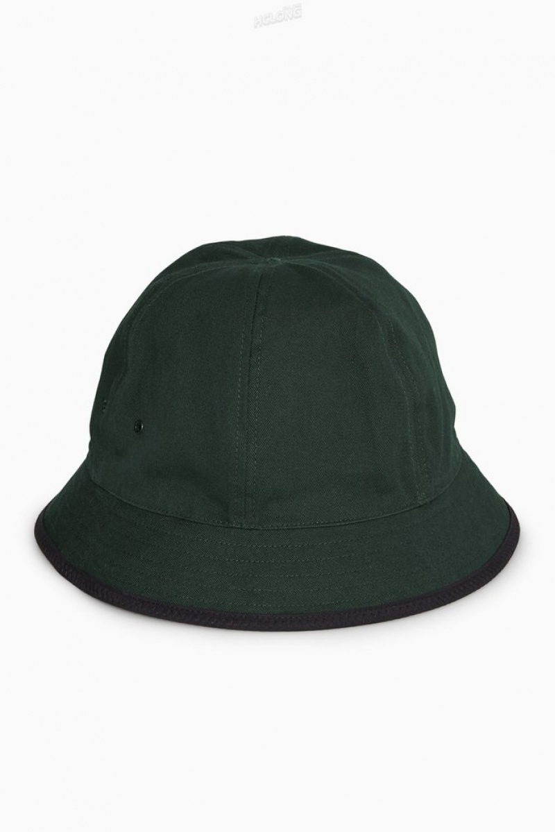 COS Reversible Nylon Bucket Hat Men's Hats Black / Dark Green | DG61-I2QA