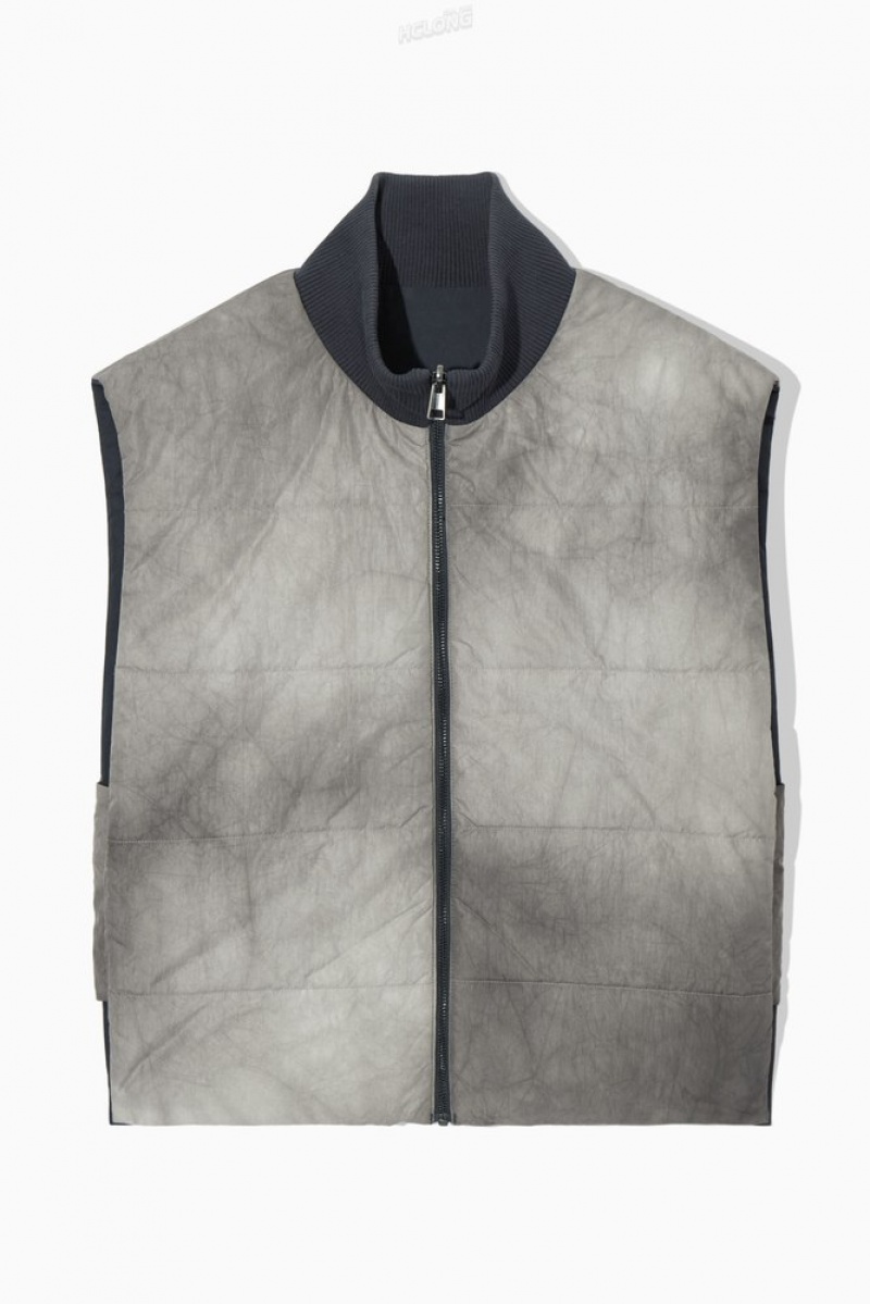 COS Reversible Padded Utility Gilet Men's Tops Grey / Navy | FS25-Y2YH