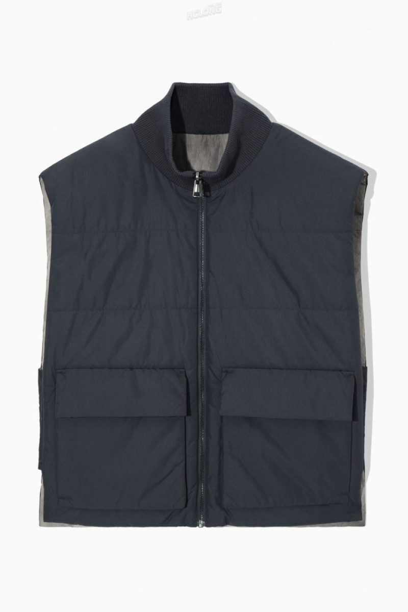 COS Reversible Padded Utility Gilet Men's Tops Grey / Navy | FS25-Y2YH