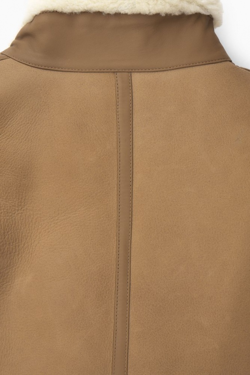 COS Reversible Shearling Jacket Men's Coats & Jackets Camel / Ecru | ED81-N7LA