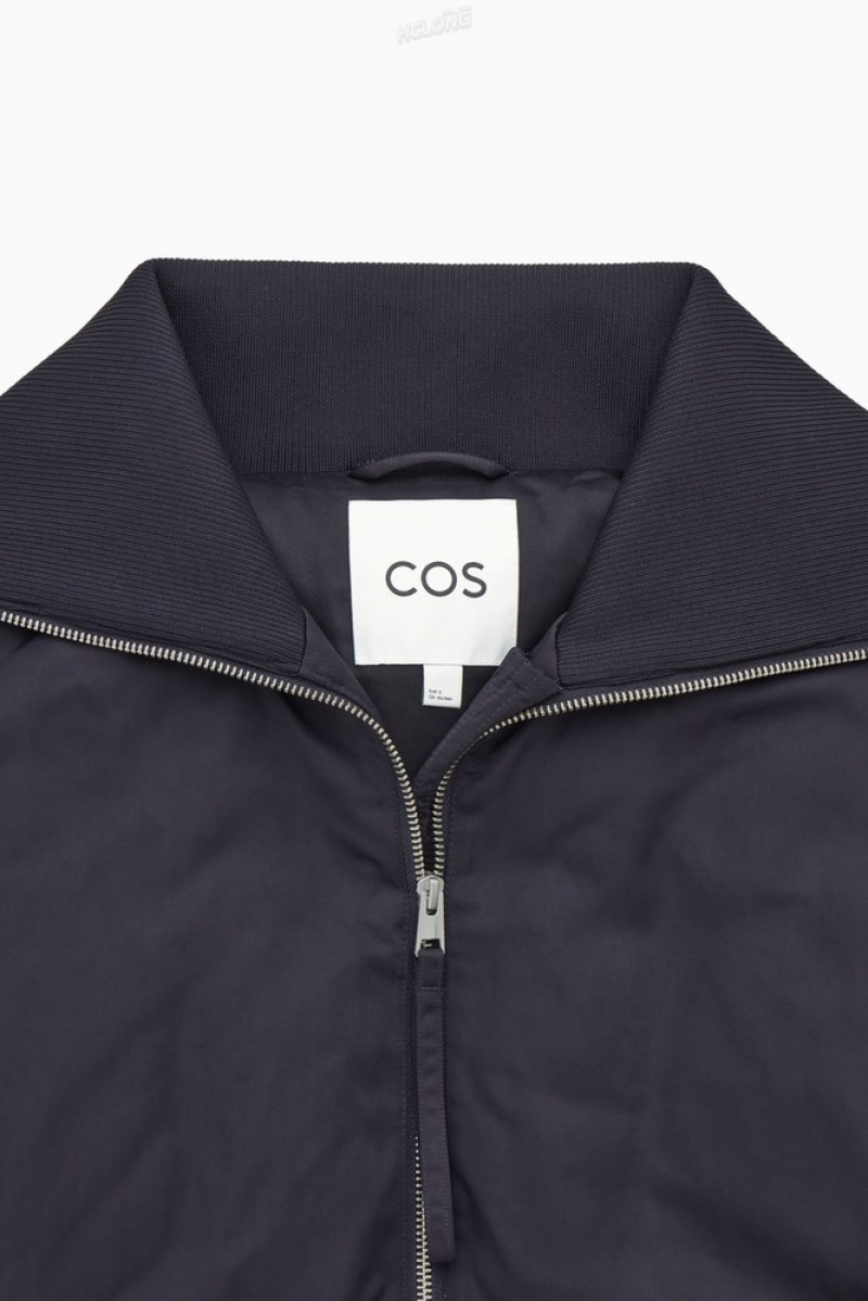 COS Ribbed-Collar Puffer Jacket Women's Coats & Jackets Navy | HM26-Z1MF