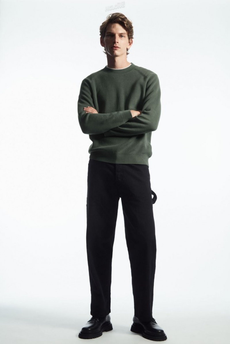 COS Ribbed-Knit Jumper Men's Knitwear Dark Green | KB96-N1JA