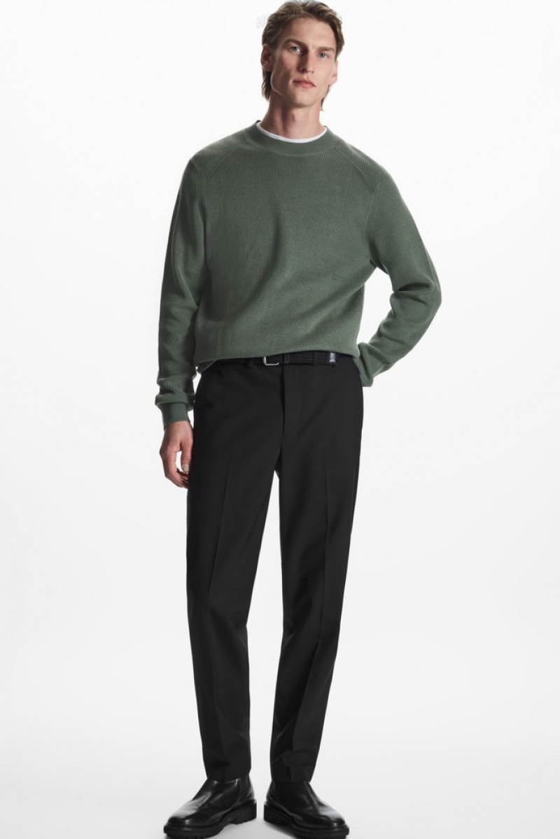 COS Ribbed-Knit Jumper Men's Knitwear Dark Green | KB96-N1JA