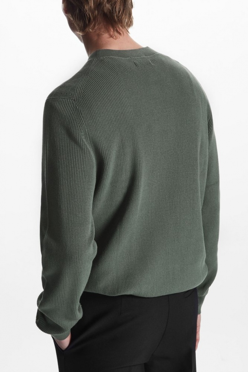 COS Ribbed-Knit Jumper Men's Knitwear Dark Green | KB96-N1JA