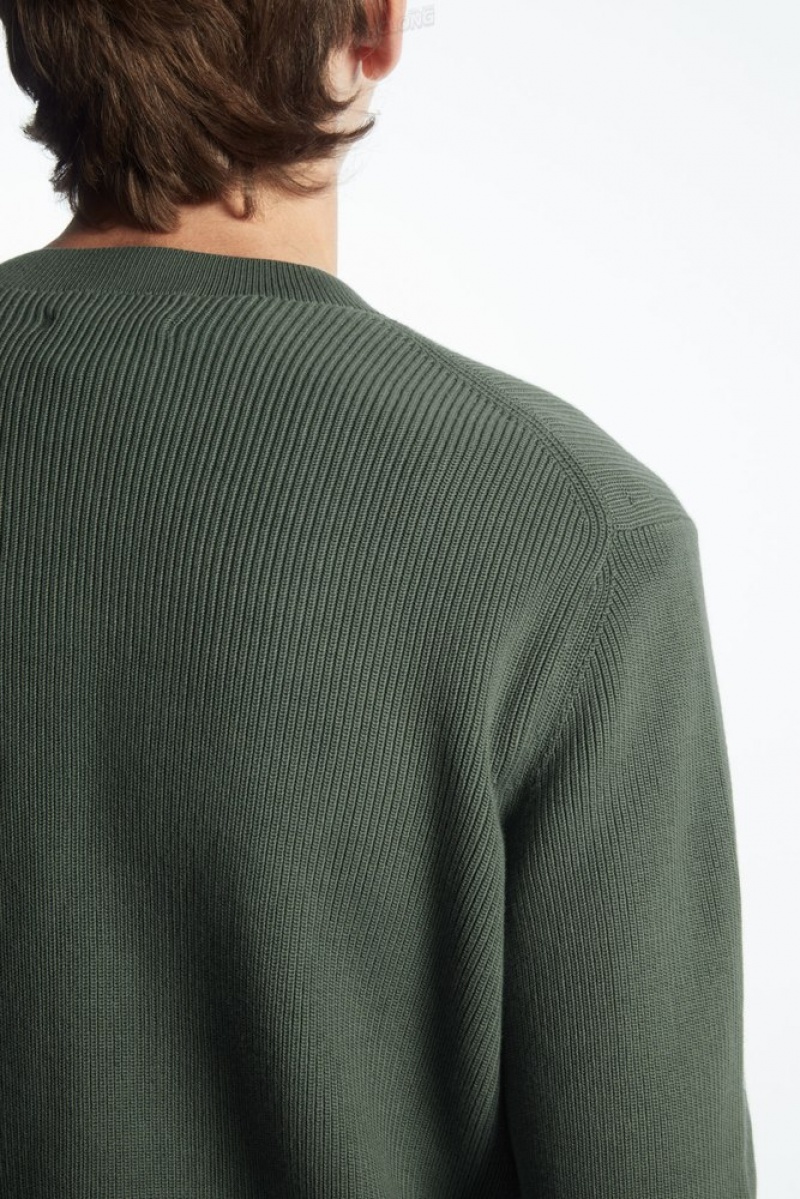 COS Ribbed-Knit Jumper Men's Knitwear Dark Green | KB96-N1JA