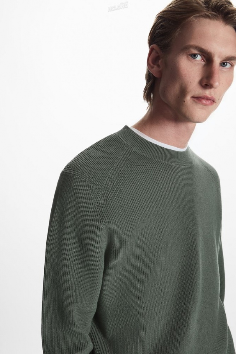 COS Ribbed-Knit Jumper Men's Knitwear Dark Green | KB96-N1JA