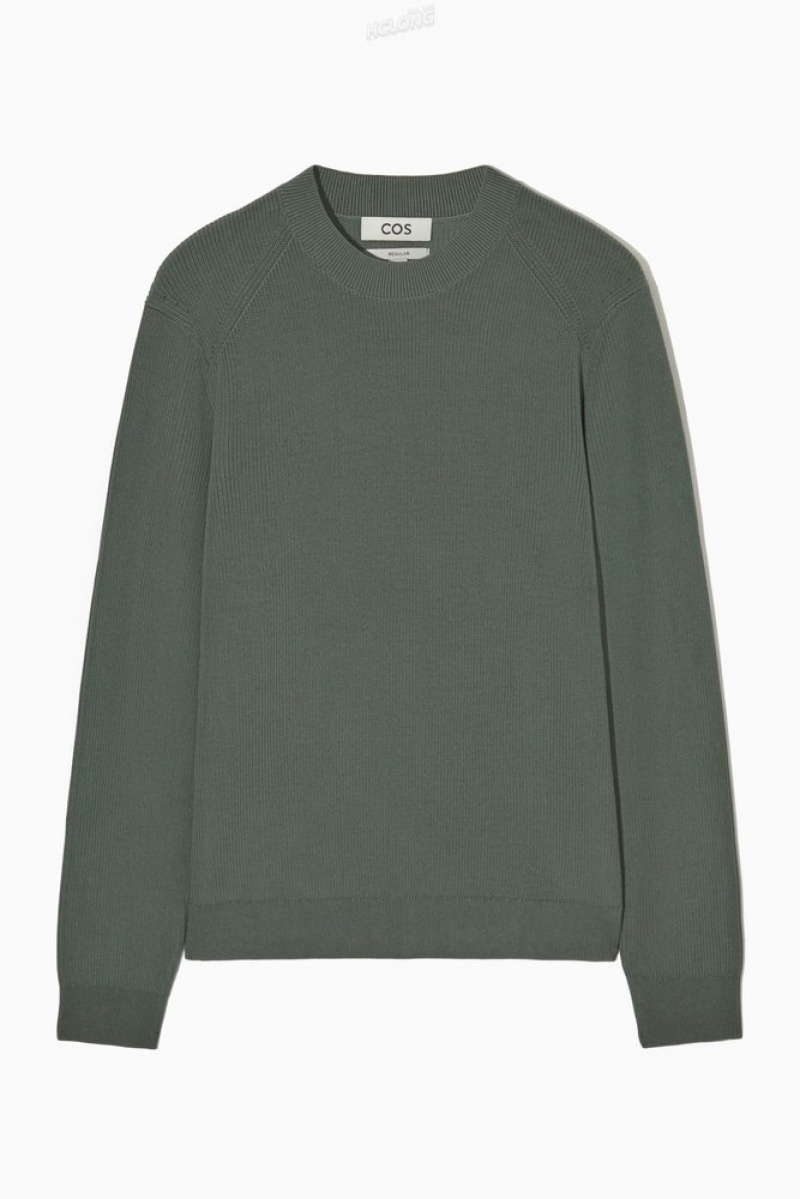 COS Ribbed-Knit Jumper Men's Knitwear Dark Green | KB96-N1JA