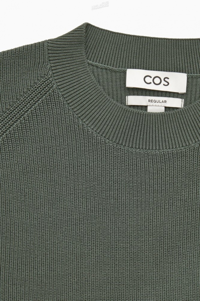 COS Ribbed-Knit Jumper Men's Knitwear Dark Green | KB96-N1JA