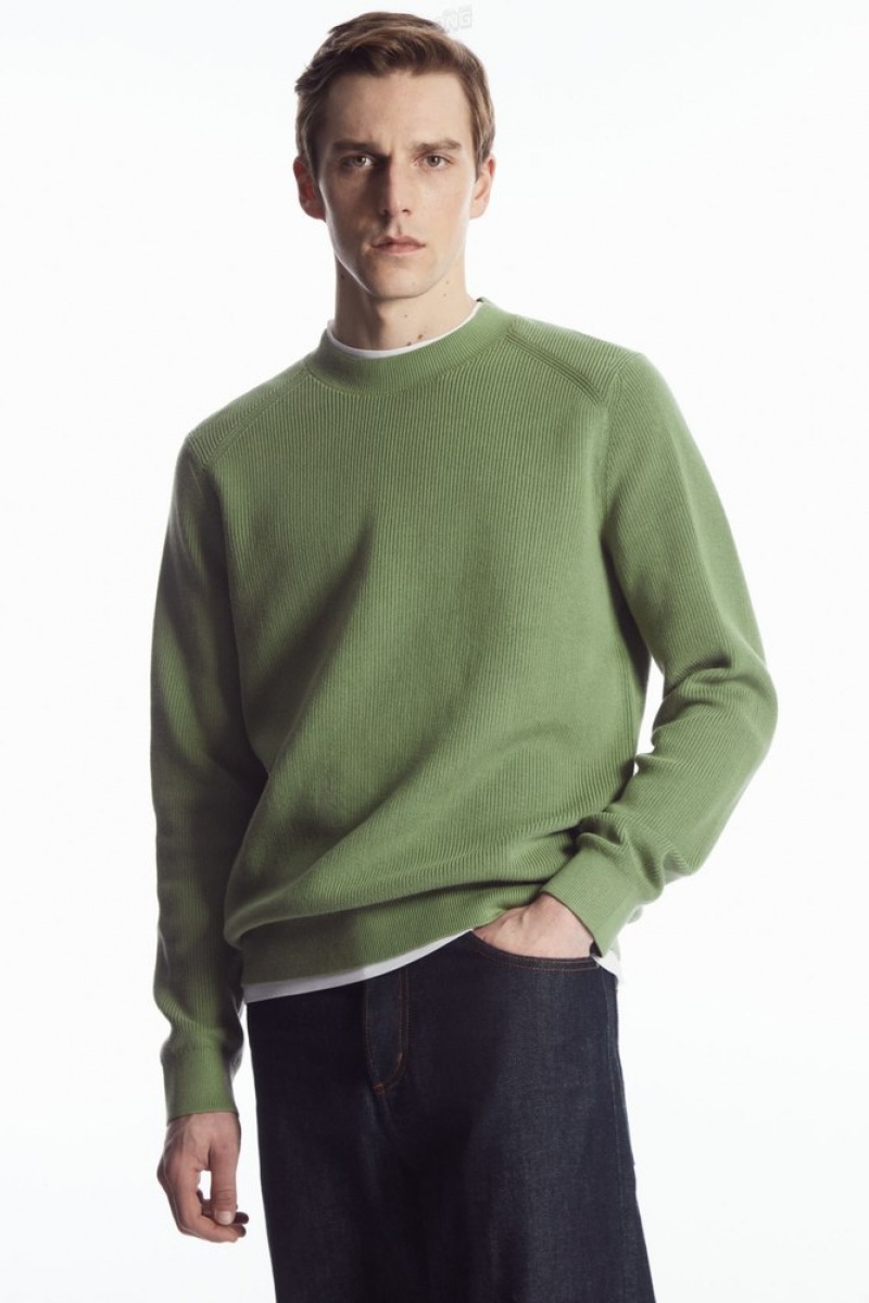 COS Ribbed-Knit Jumper Men's Knitwear Dark Green | DS72-A8VT