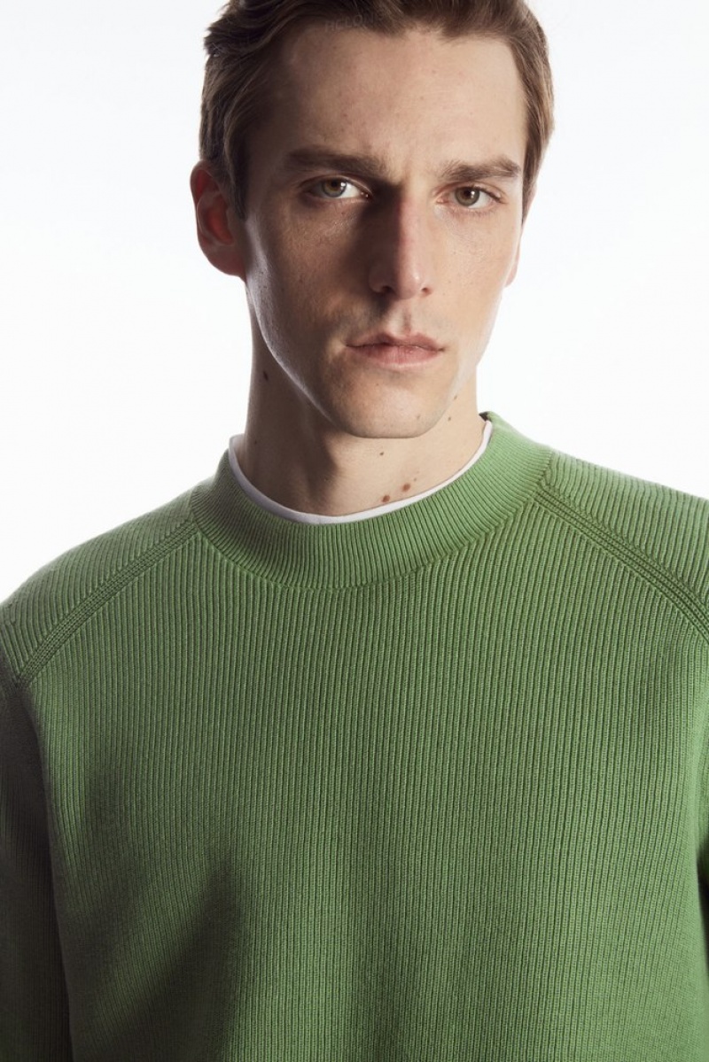 COS Ribbed-Knit Jumper Men's Knitwear Dark Green | DS72-A8VT