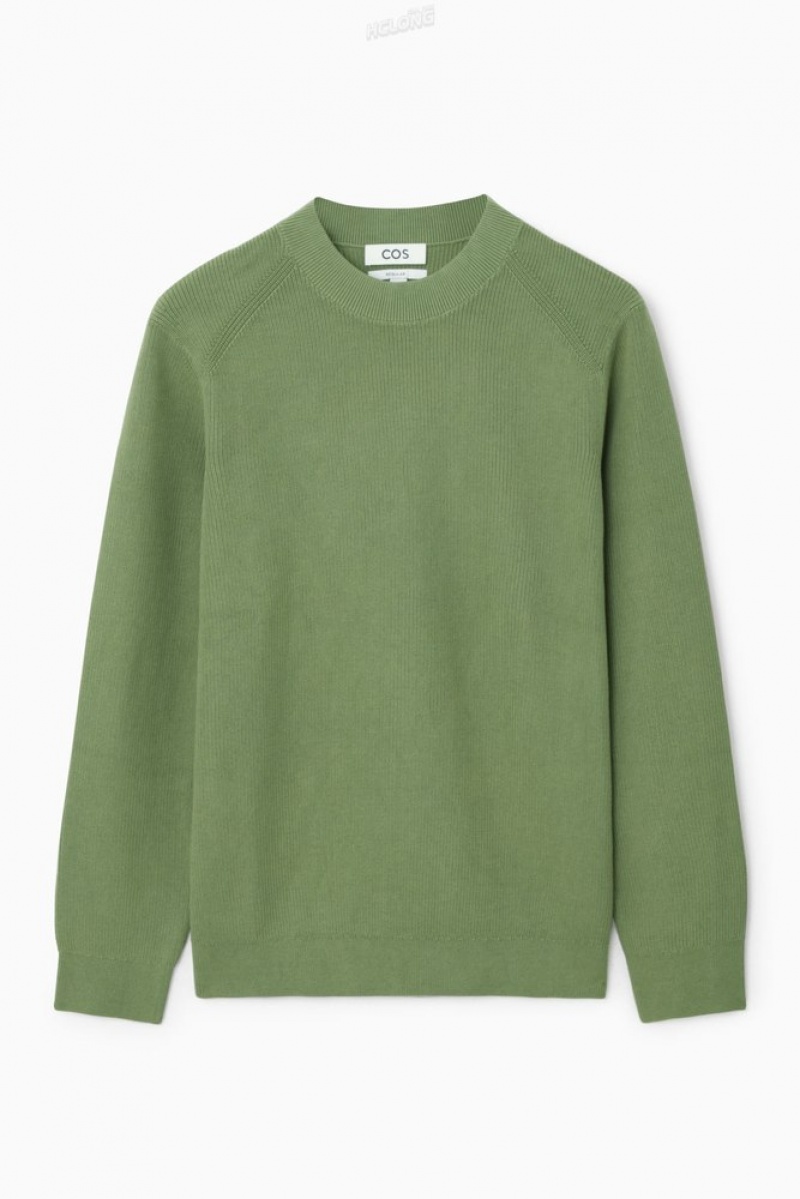 COS Ribbed-Knit Jumper Men's Knitwear Dark Green | DS72-A8VT