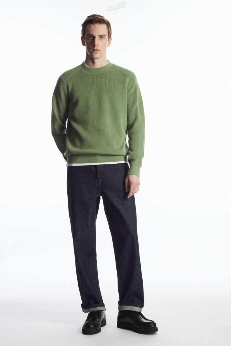 COS Ribbed-Knit Jumper Men\'s Knitwear Dark Green | DS72-A8VT