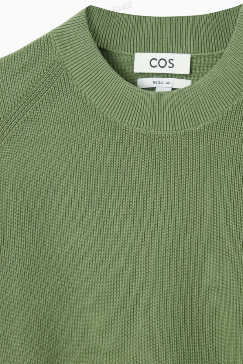 COS Ribbed-Knit Sweater Men's Sweaters & Cardigans Khaki Green | YO46-U9CB