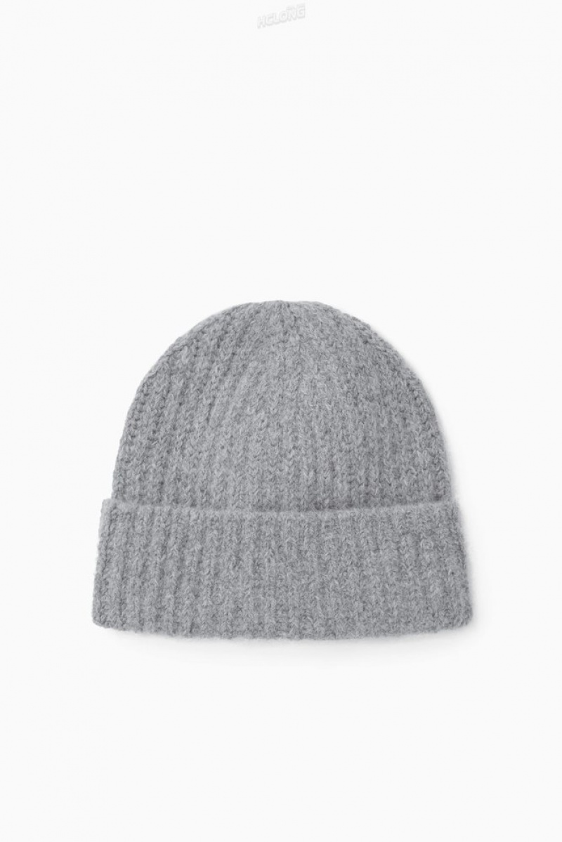 COS Ribbed Alpaca-Blend Beanie Men's Hats Grey | OY03-P0GL