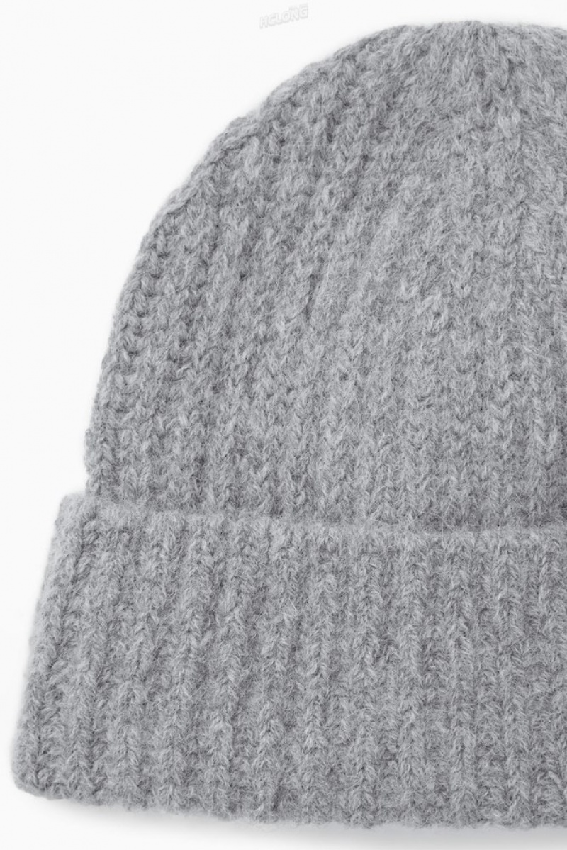 COS Ribbed Alpaca-Blend Beanie Men's Hats Grey | OY03-P0GL