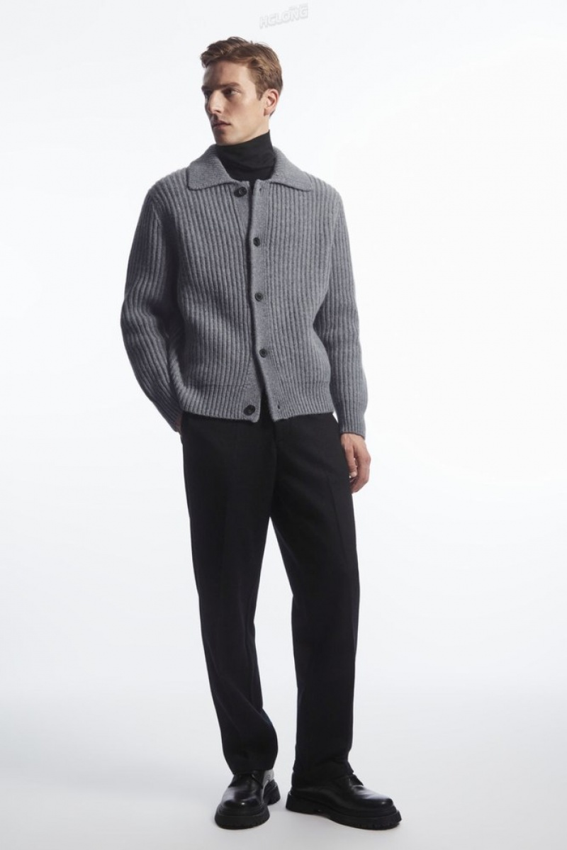 COS Ribbed Alpaca-Blend Cardigan Men's Knitwear Grey MéLange | SG00-B6PS