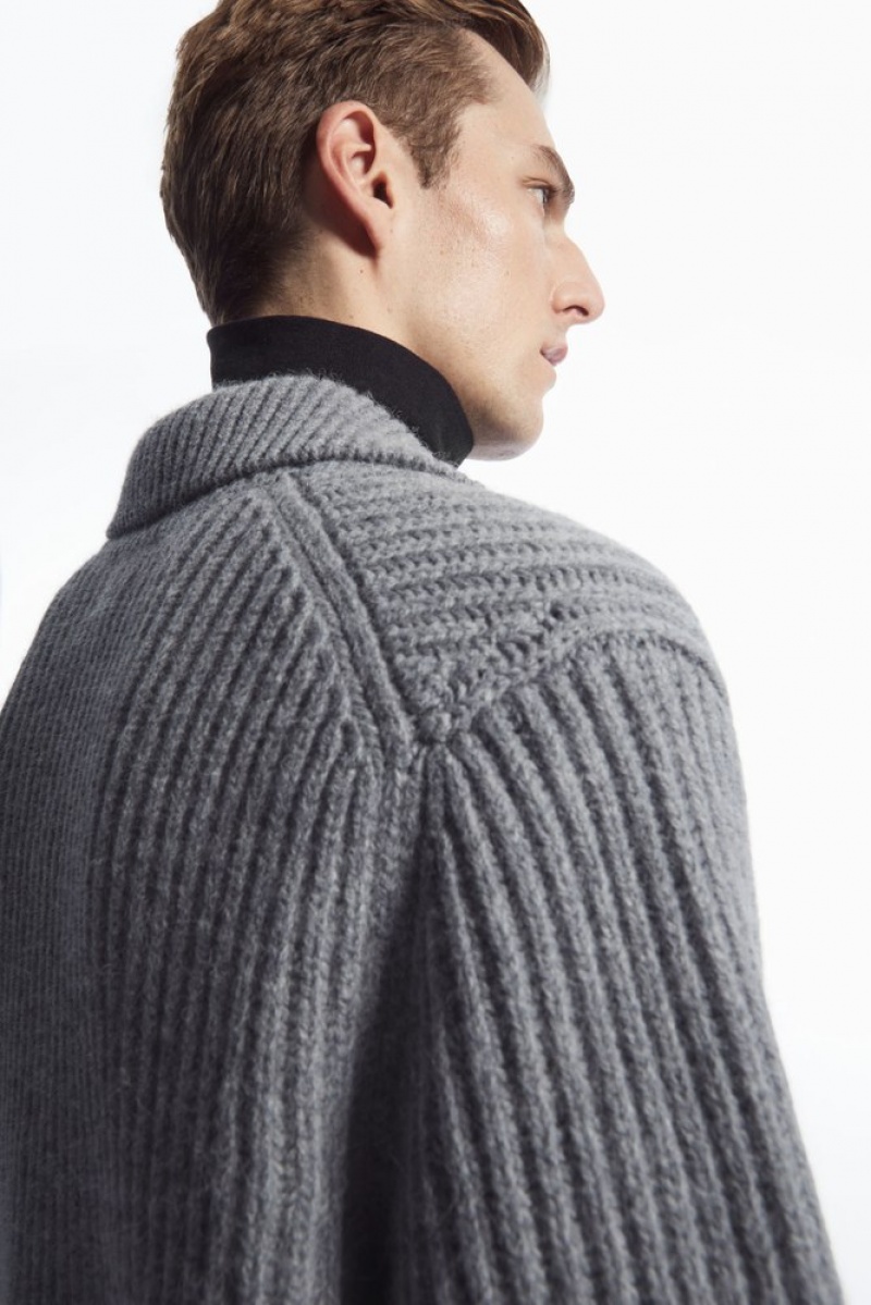 COS Ribbed Alpaca-Blend Cardigan Men's Knitwear Grey MéLange | SG00-B6PS