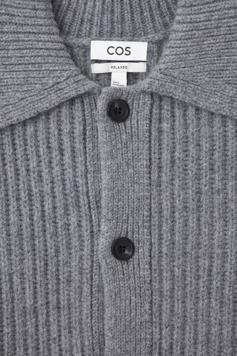 COS Ribbed Alpaca-Blend Cardigan Men's Knitwear Grey MéLange | SG00-B6PS