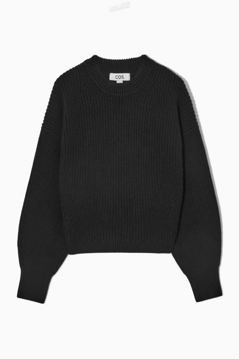 COS Ribbed Cashmere-Blend Jumper Women's Tops Black | RY50-T6RM