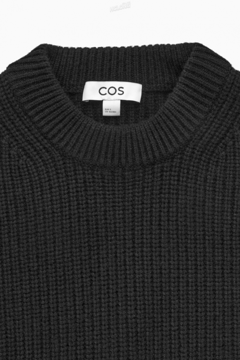 COS Ribbed Cashmere-Blend Jumper Women's Tops Black | RY50-T6RM