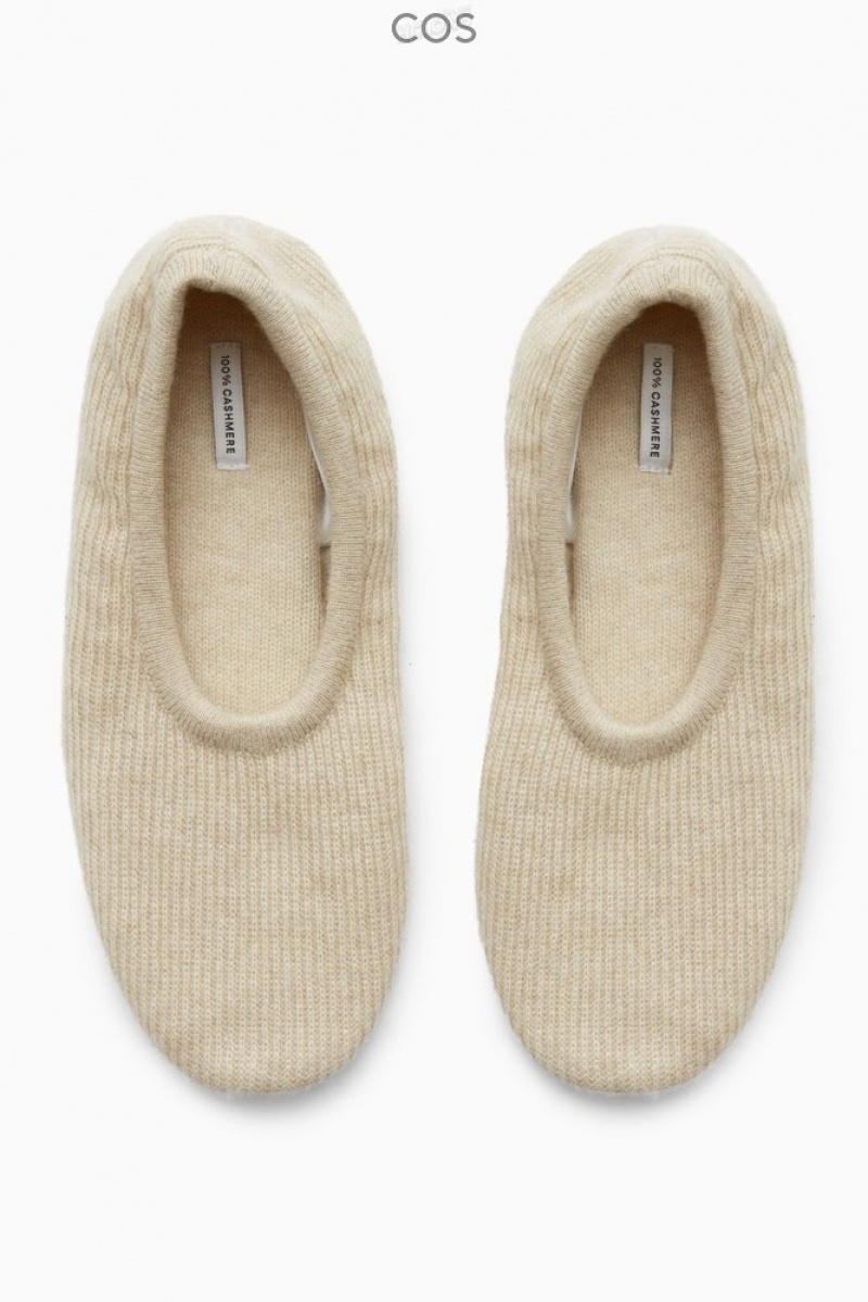 COS Ribbed Cashmere Slippers Women\'s Slippers Beige | WQ86-J8QI