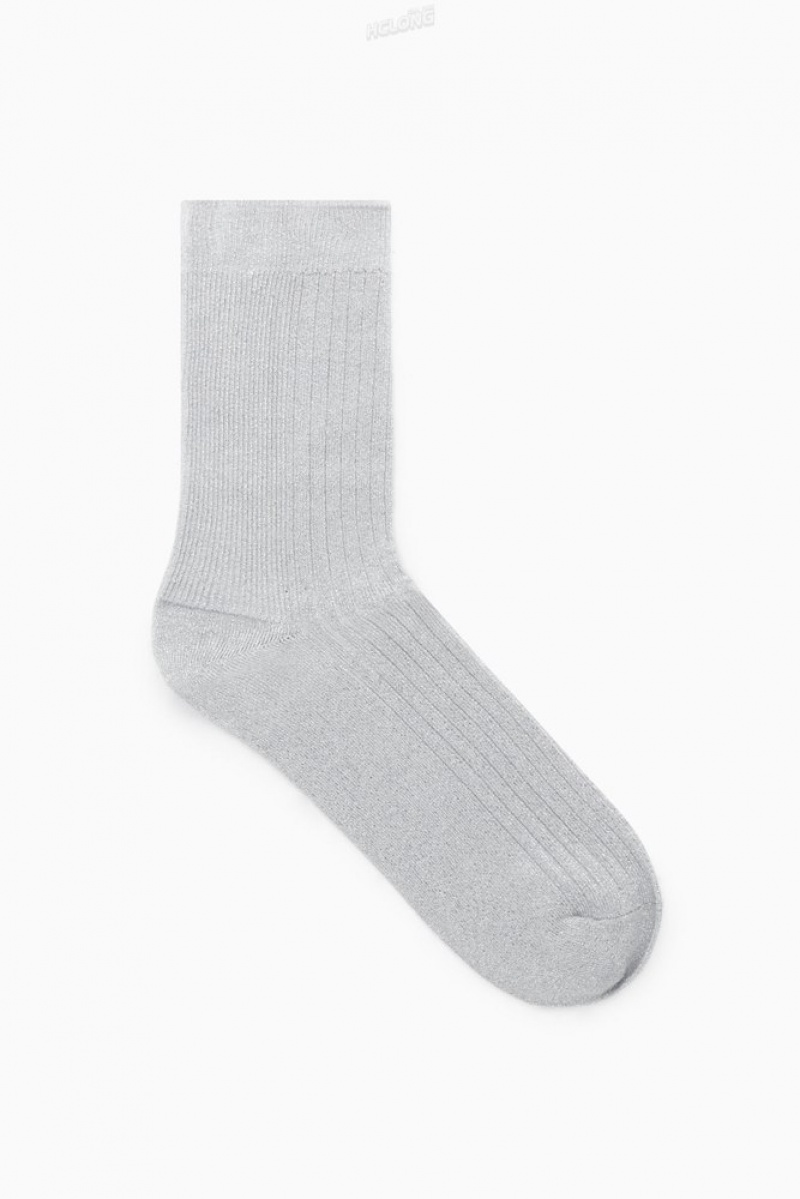 COS Ribbed Lurex Socks Women's Socks Light Gold | FO40-N9RE