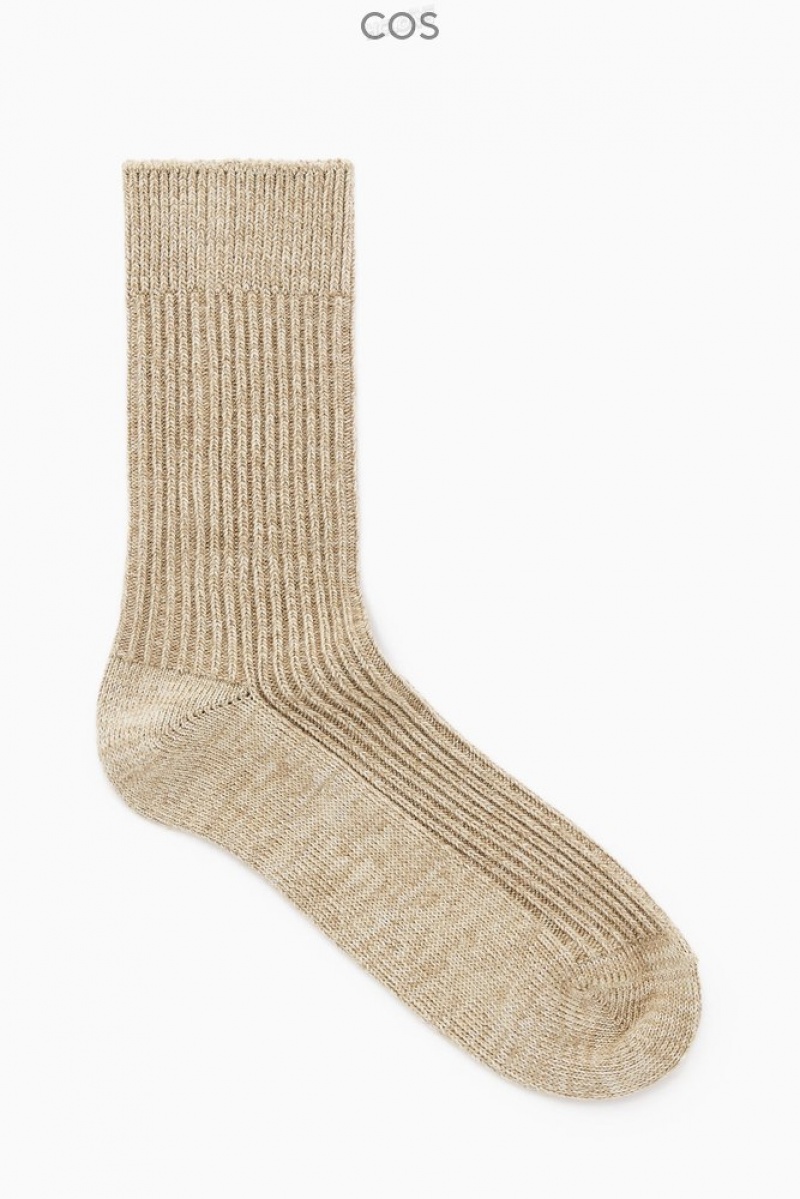 COS Ribbed MéLange Socks Women's Socks Beige MéLange | UT08-W7AK