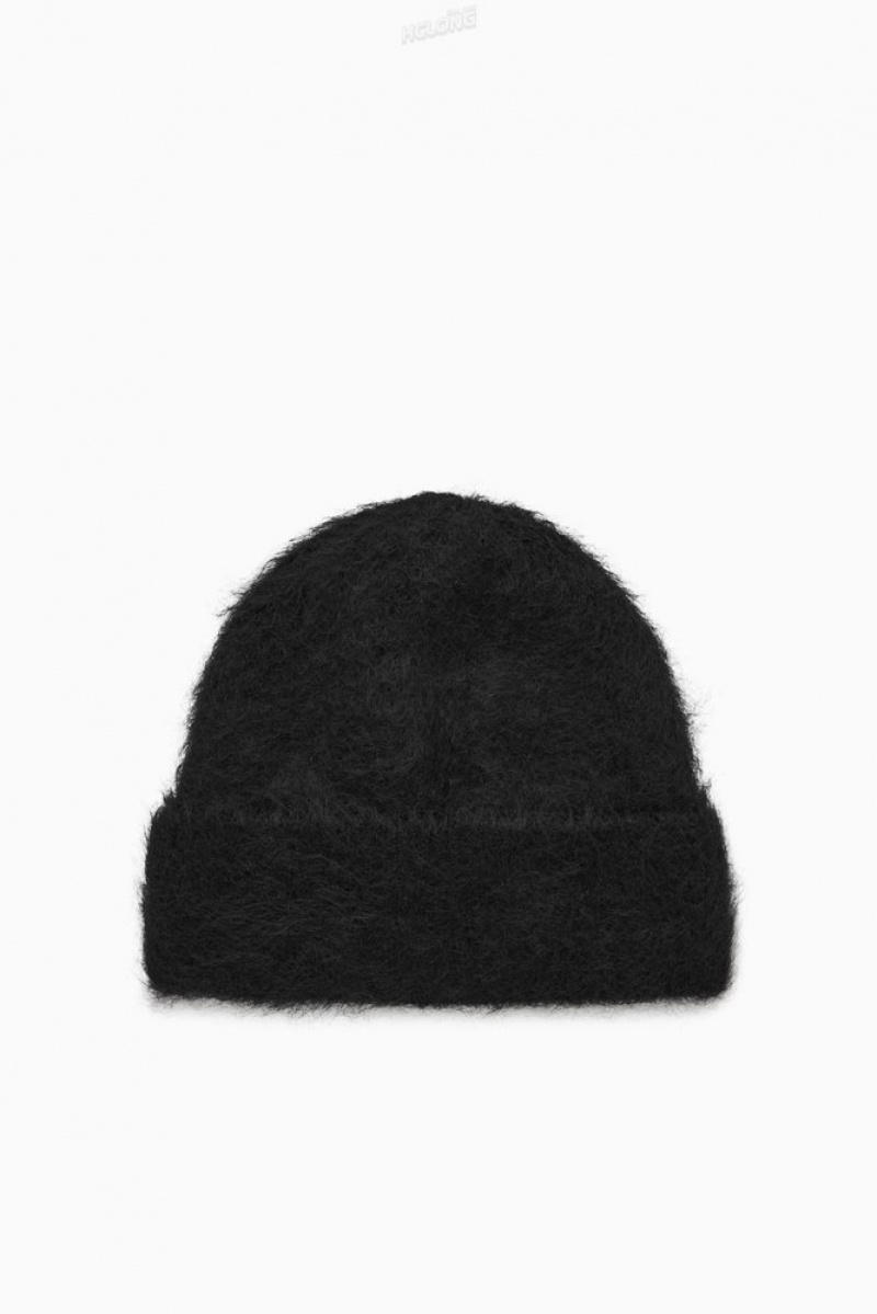 COS Ribbed Mohair Beanie Women's Hats Black | NJ81-X6XV