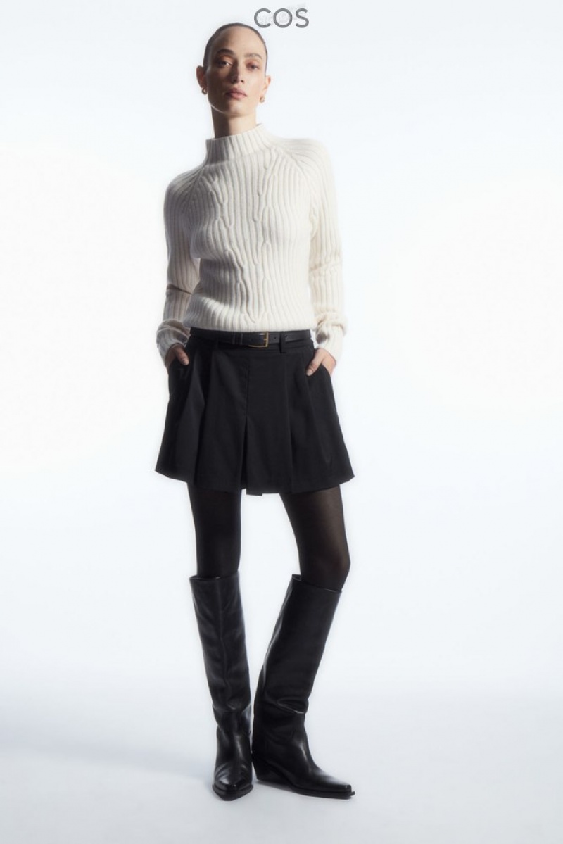 COS Ribbed Pure Cashmere Turtleneck Jumper Women's Knitwear & Cardigans Off-White | CQ49-Q8RR