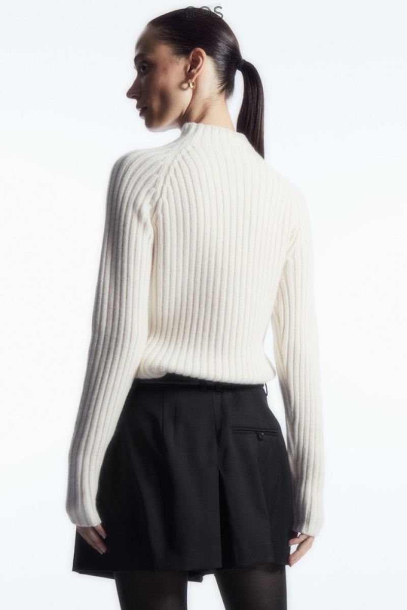 COS Ribbed Pure Cashmere Turtleneck Jumper Women's Knitwear & Cardigans Off-White | CQ49-Q8RR