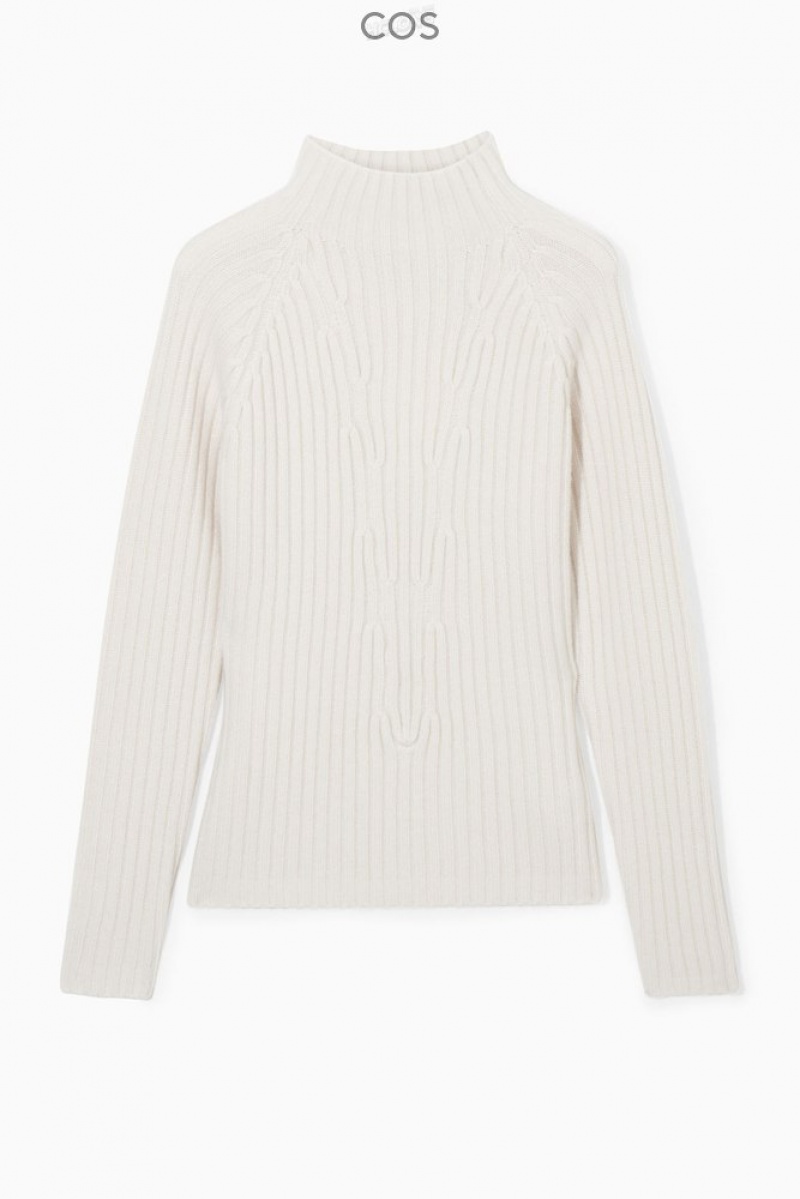 COS Ribbed Pure Cashmere Turtleneck Jumper Women's Knitwear & Cardigans Off-White | CQ49-Q8RR