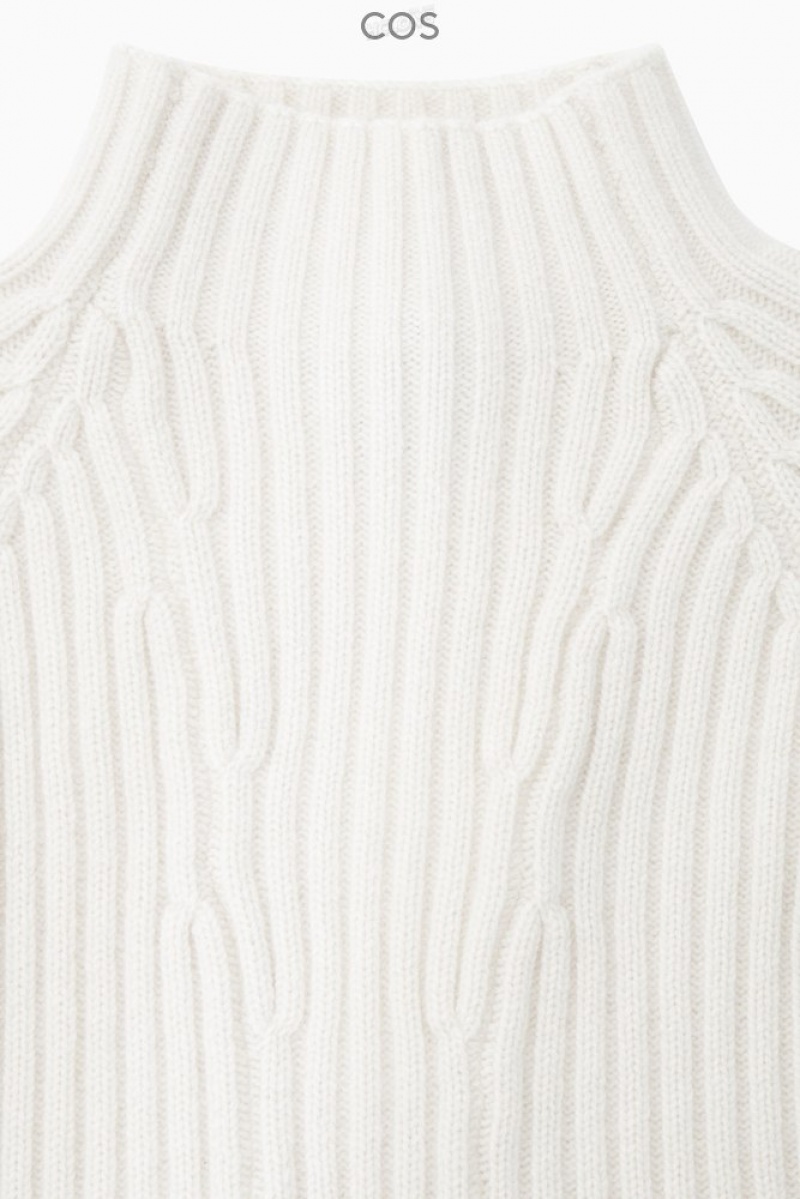 COS Ribbed Pure Cashmere Turtleneck Jumper Women's Knitwear & Cardigans Off-White | CQ49-Q8RR