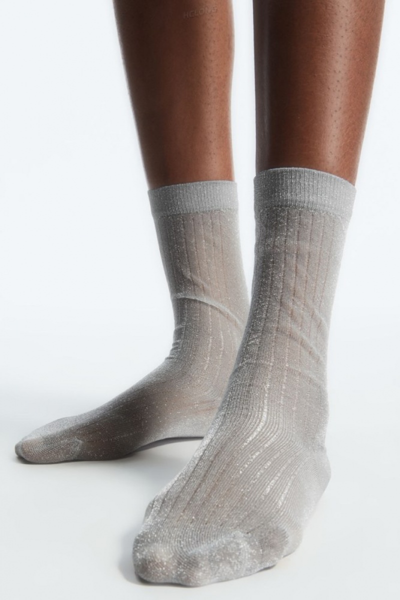 COS Ribbed Sheer Socks Women's Socks Beige / Gold | FE27-E9GT