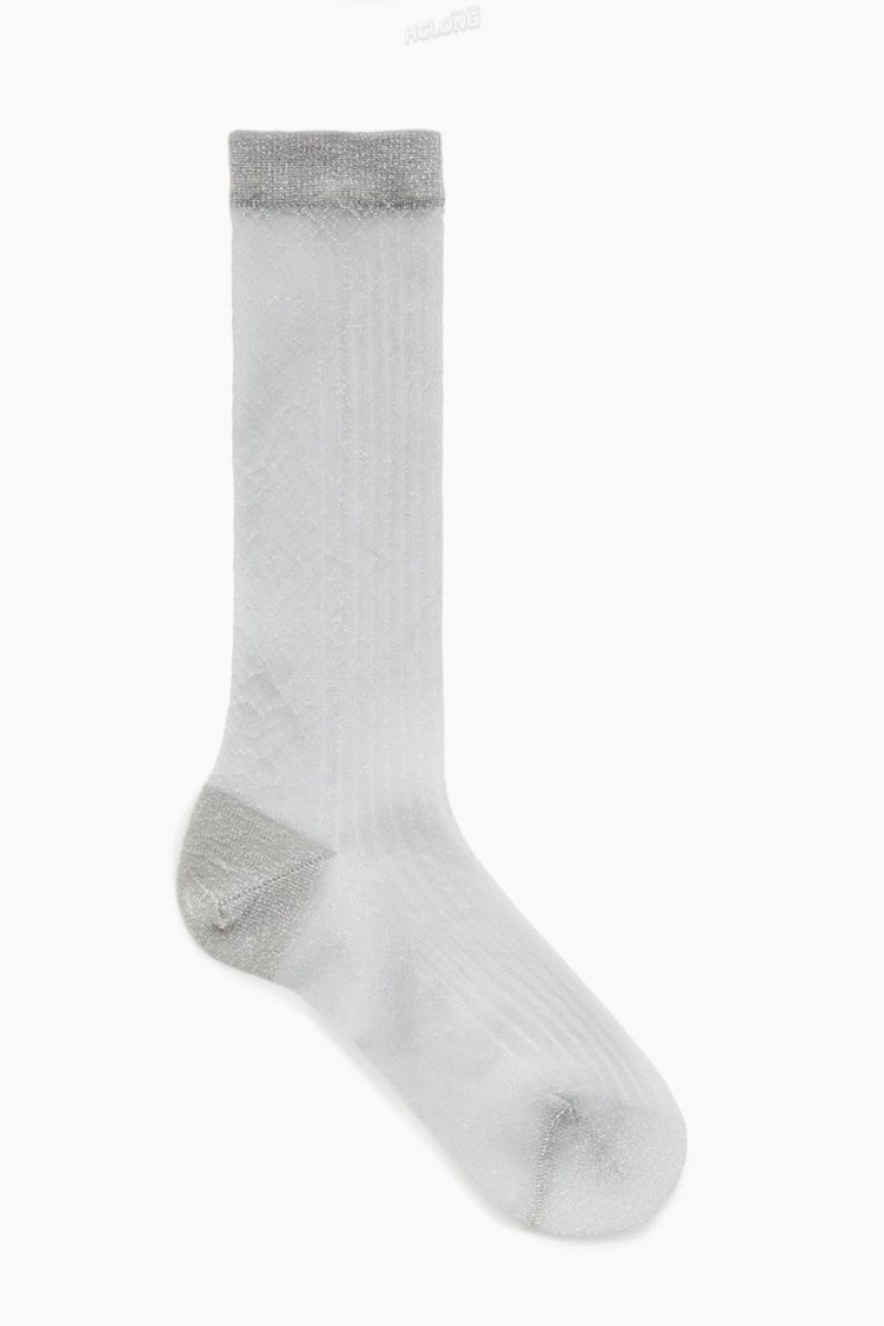 COS Ribbed Sheer Socks Women's Socks Beige / Gold | FE27-E9GT