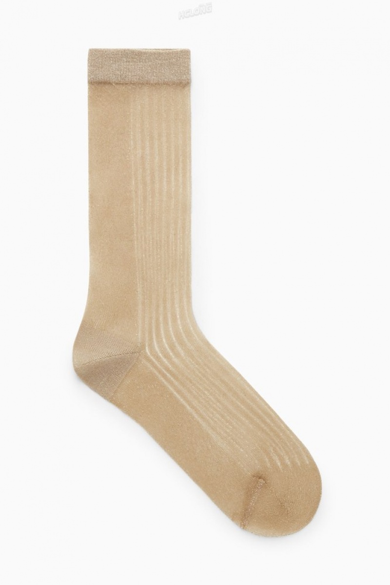 COS Ribbed Sheer Socks Women's Socks Beige / Gold | AO65-M1BT