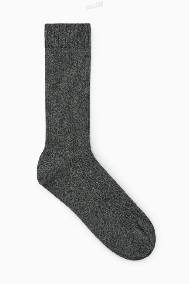 COS Ribbed Socks Men's Socks Dark Grey | NW25-C6WN