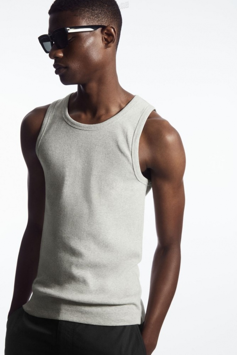 COS Ribbed Tank Top Men's T-shirts White | BU44-W7IF