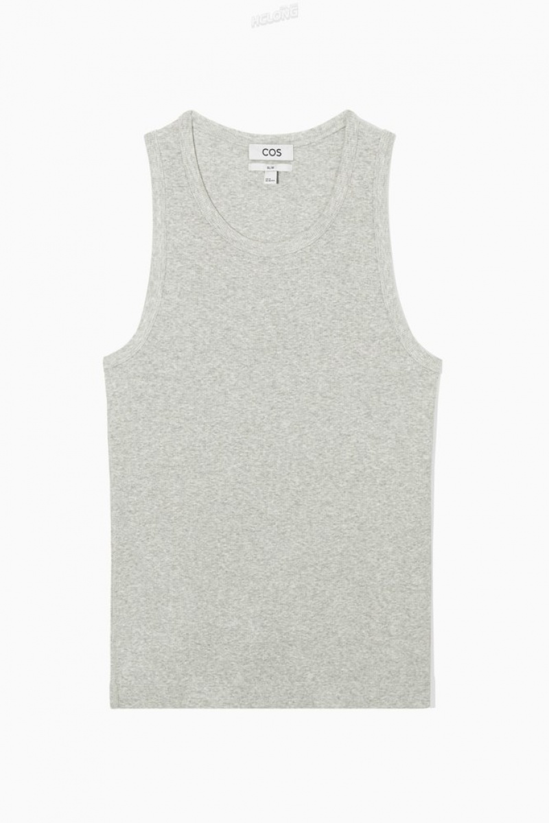 COS Ribbed Tank Top Men's T-shirts White | BU44-W7IF