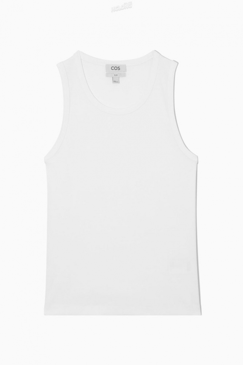 COS Ribbed Tank Top Men's T-shirts White | TT34-F9IU