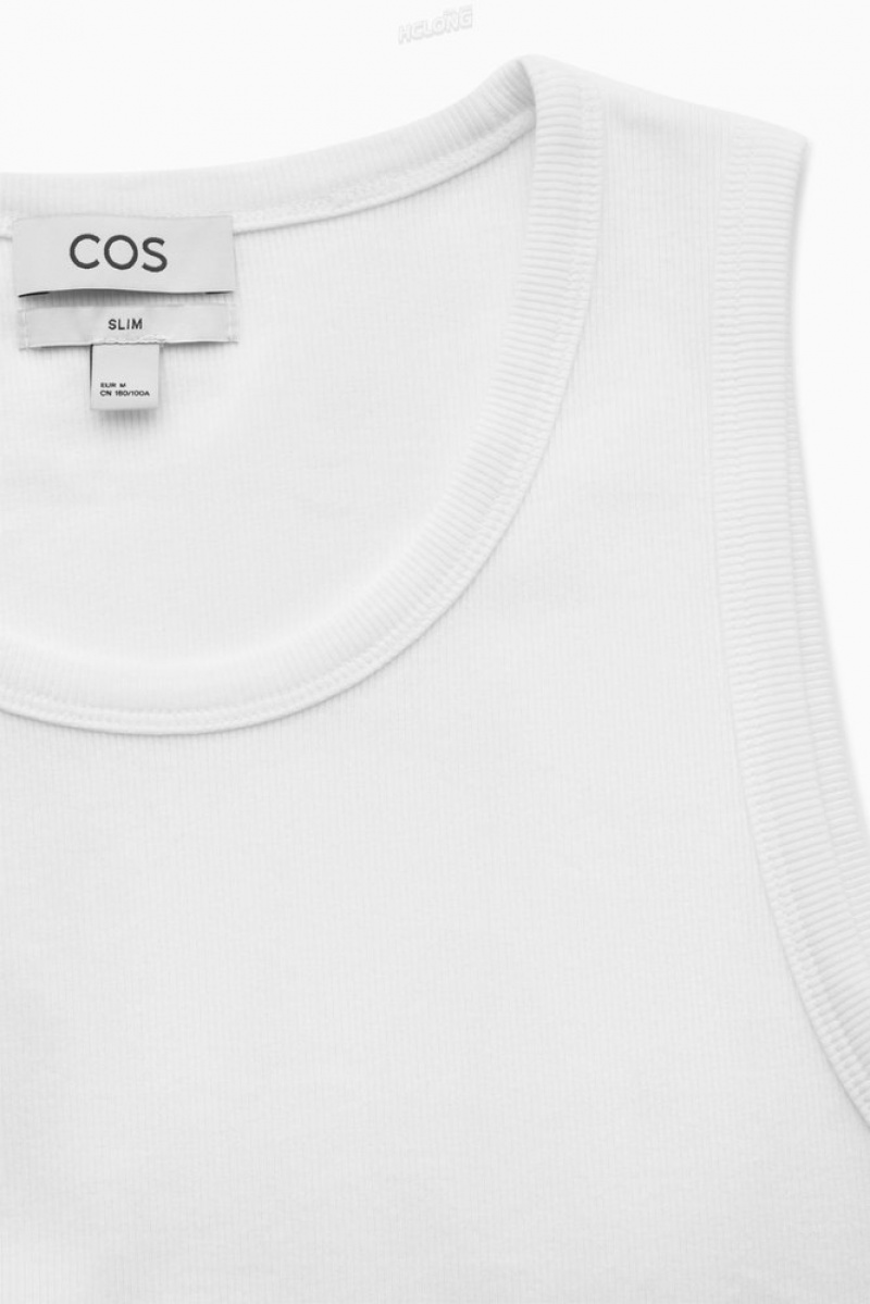 COS Ribbed Tank Top Men's T-shirts White | TT34-F9IU