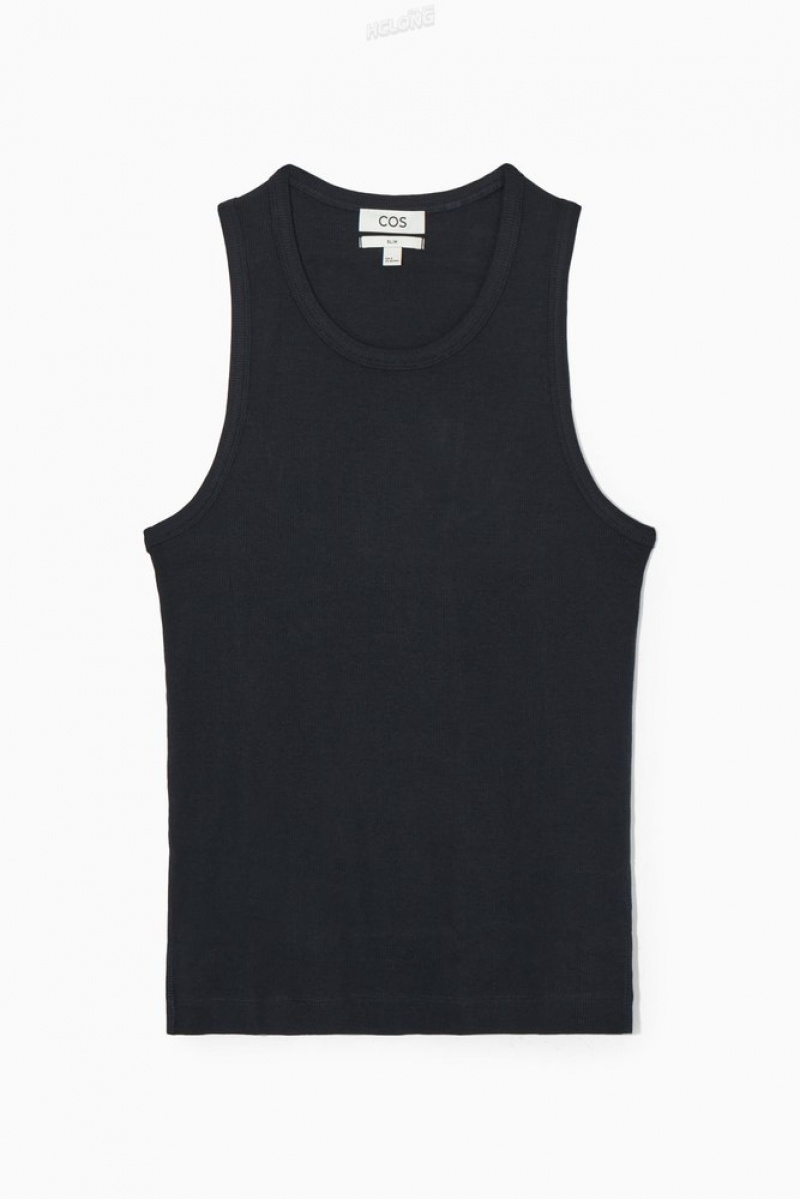 COS Ribbed Tank Top Men's T-shirts White | RH52-M7PC