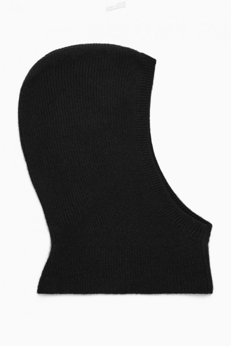 COS Ribbed Wool-Cashmere Balaclava Women's Scarves Black | WO91-N9FZ