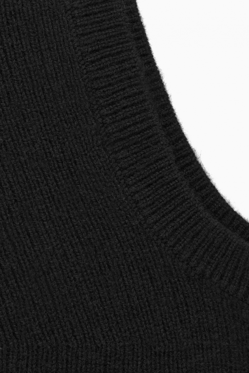 COS Ribbed Wool-Cashmere Balaclava Women's Scarves Black | WO91-N9FZ