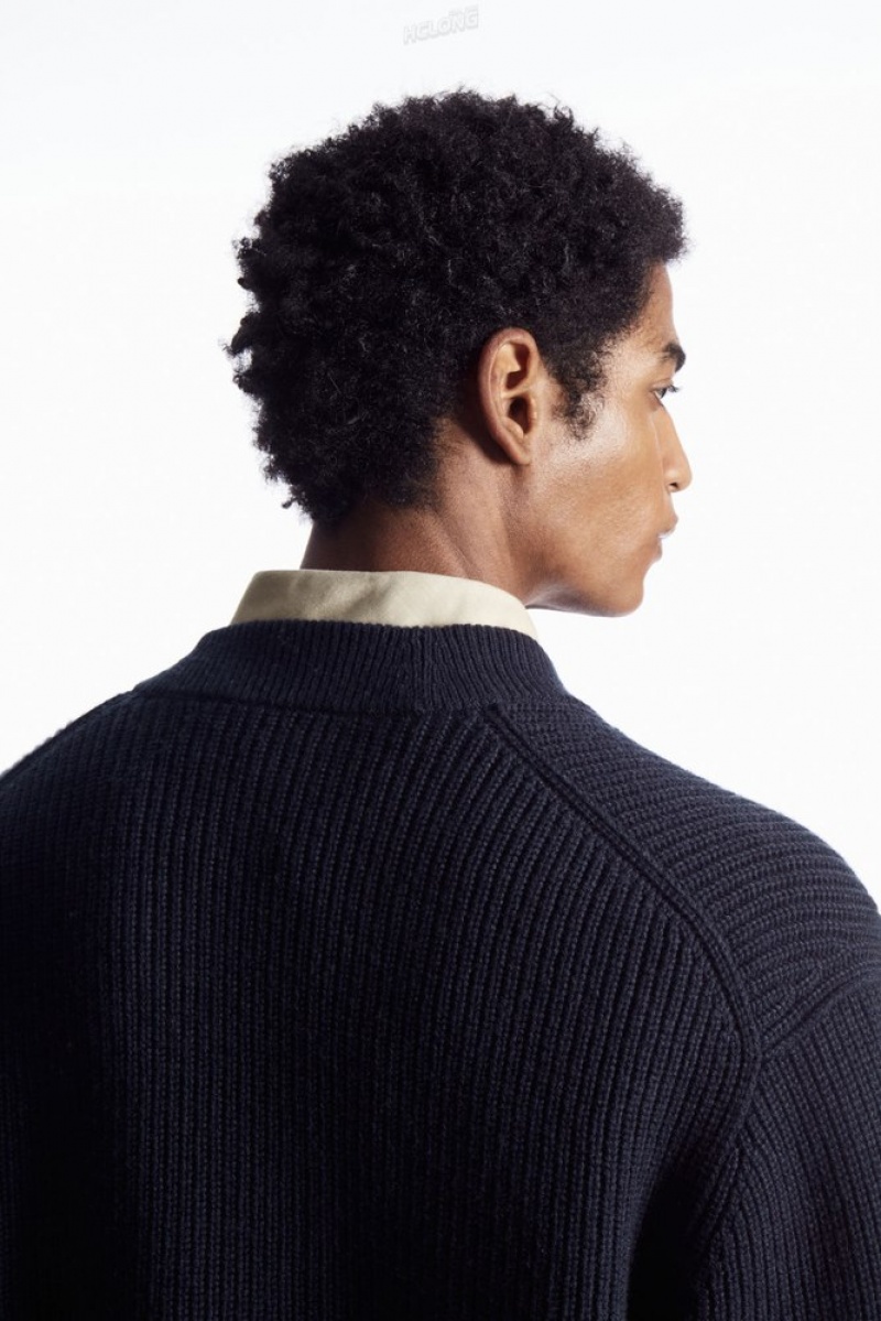 COS Ribbed Wool And Cashmere Cardigan Men's Sweaters & Cardigans Cream | XO51-E9XN