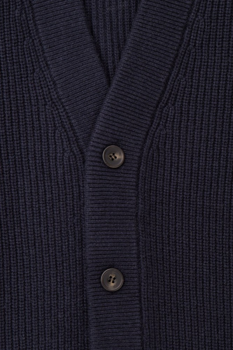 COS Ribbed Wool And Cashmere Cardigan Men's Sweaters & Cardigans Cream | XO51-E9XN